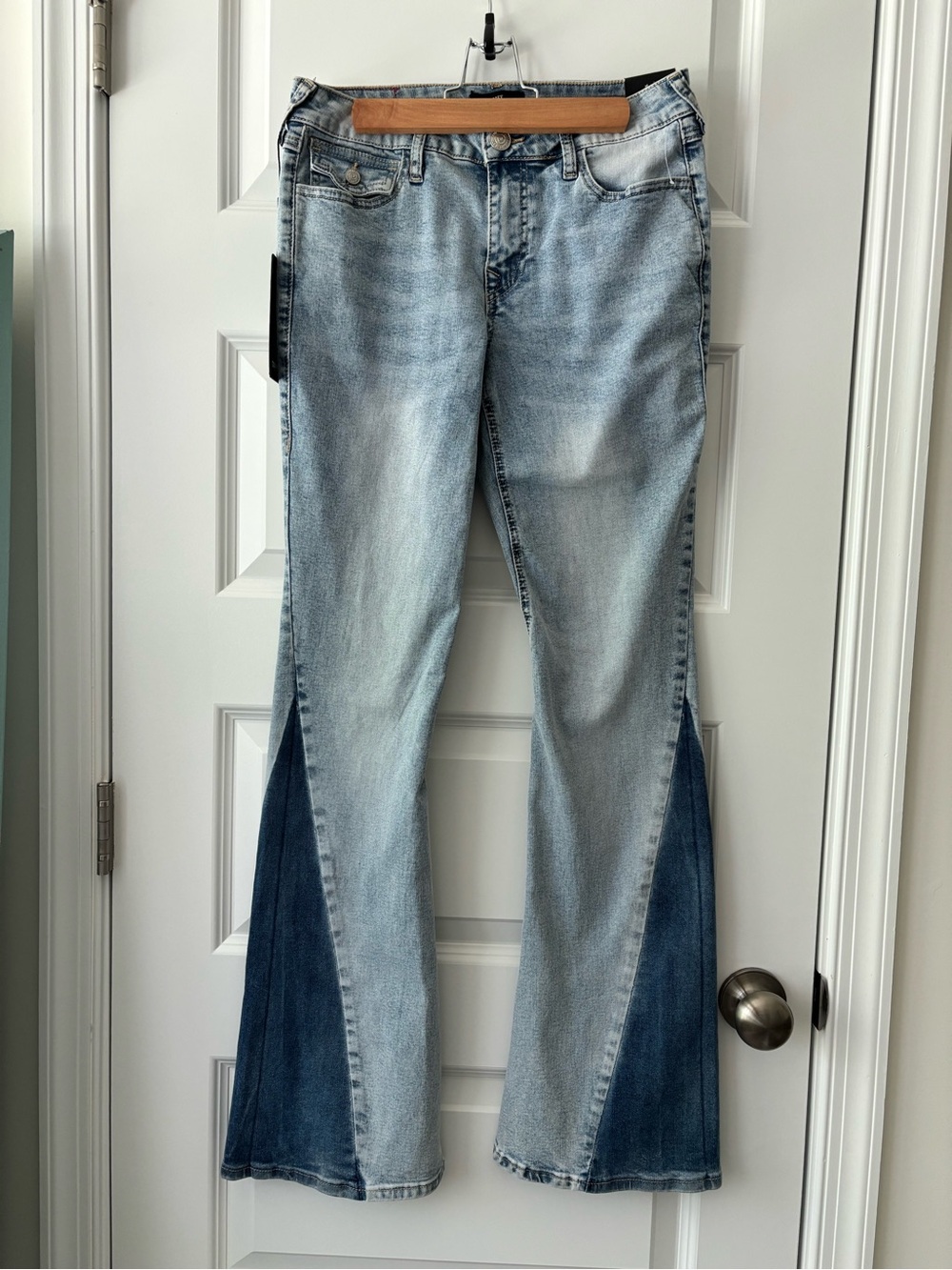 True Religion Size 27 Two-Tone Joey Flare Jeans Light Wash